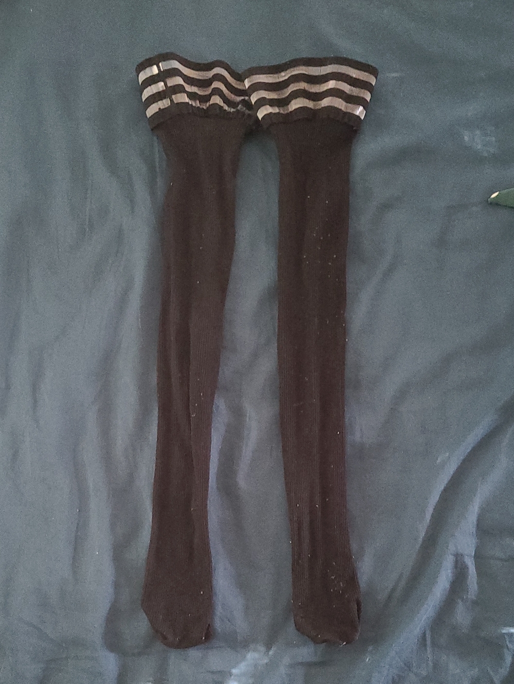 Women's Black Over-the-Knee Socks with No Slip Striped Cuff